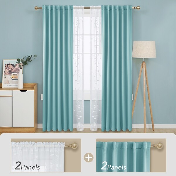 Deconovo Mix & Match Blackout and Sheer Embroidered 4 Piece Curtain Panel Set