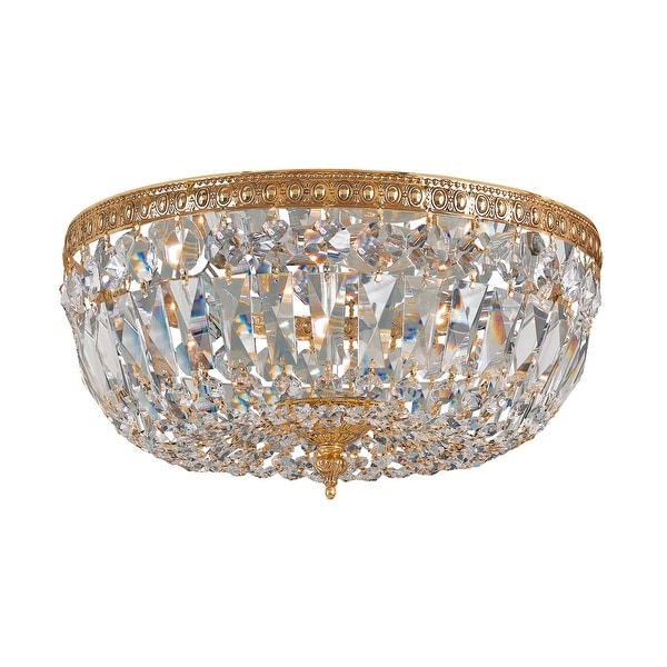 Crystorama 3 Light Clear Italian Crystal Brass Flush Mount - 12'' W x 7'' H