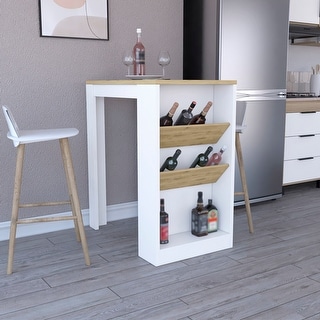 Syrah Kitchen Island with Wooden Tabletop, Rustic Modern Furniture with Two Wine Shelves & One Shelf