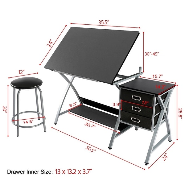 Yaheetech Adjustable Drafting TableStation Desk with Stool
