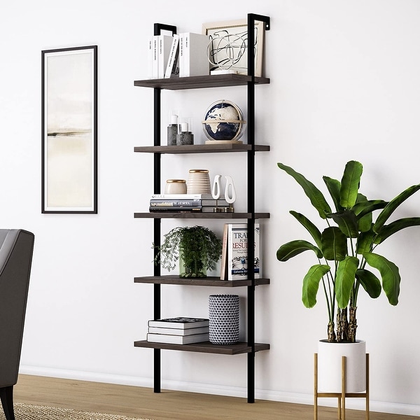 5-Shelf Wood Ladder Bookcase Modern Ladder Shelf Wood Shelves