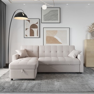 Reversible Sleeper Sectional Sofa L-Shape 3 Seat Sectional Couch with Storage