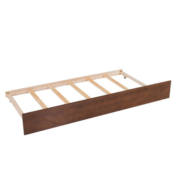 Full Wooden House Platform Bed with Trundle for Girls & Boys, Walnut