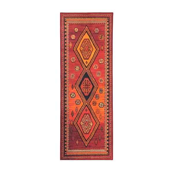My Magic Carpet Phoenix Kilim Garnet Machine Washable Area Rug