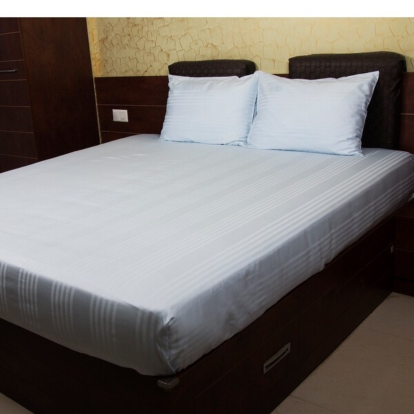 300 TC Eqyptian Quality Cotton Sateen Self Striped Solid Sheet Set