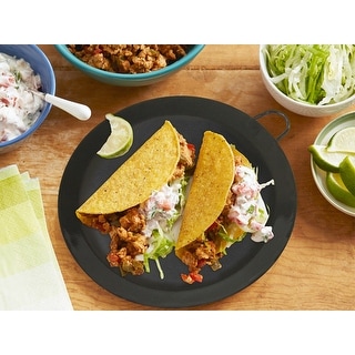 Bene Casa 12-inch diameter round steel pan with single handle, metal handle, non-stick flat-bottomed pan, black round pan