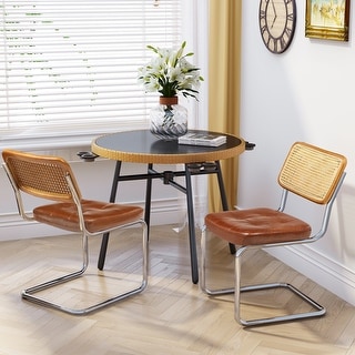 Rattan Dining Chair Set of 2/4 Faux Leather Upholstered Comfy Chair Cane Backrest Side Chairs