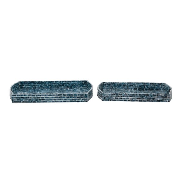 Blue Wood Coastal Tray (Set of 2) - 20 x 14 x 2