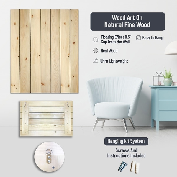 Designart 'Coast Blue Sea Waves Watercolour' Modern Farmhouse Print on Natural Pine Wood