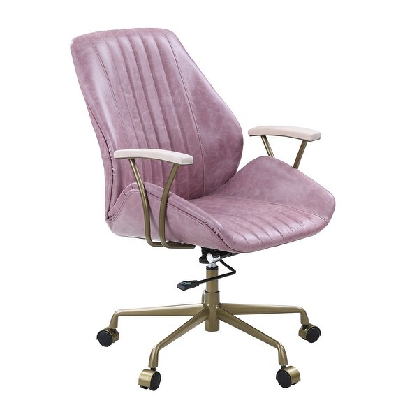 Modern Swivel Adjustable Office Chair Makeup Chair in Top Grain Leather with Gold Plating Base and Legs