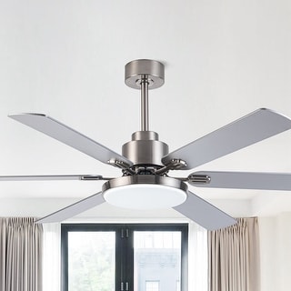 60-inch Modern Brushed Nickel 6-Blade LED Ceiling Fan with Light and Remote