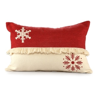 LR Home Snowflake Textured Stripe Holiday Cotton Throw Pillow