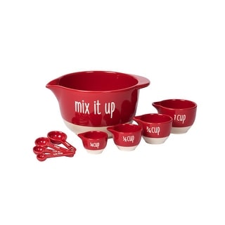 Tabletops Gallery Made with Love Red Stoneware 9-piece Measuring Set
