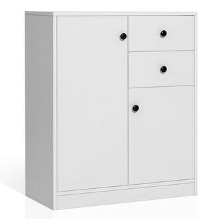 2 Door Storage Base Cabinet with 3-Tier Shelf-White - 28.5" x 13.5" x 33.5" (L x W x H)