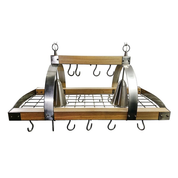Elegant Designs Wood and Steel 2-light Kitchen Pot Rack With Downlights