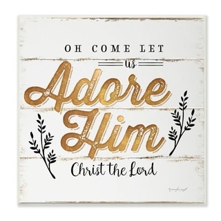 Stupell Industries Adore Him Gold Christmas Holiday Word Design Wood Wall Art, 12 x 12, Proudly Made in USA