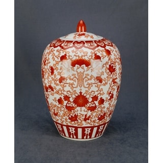 Aa Importing 12" Ginger Jar, Red And White Design - 12 X 8 X 8 inches