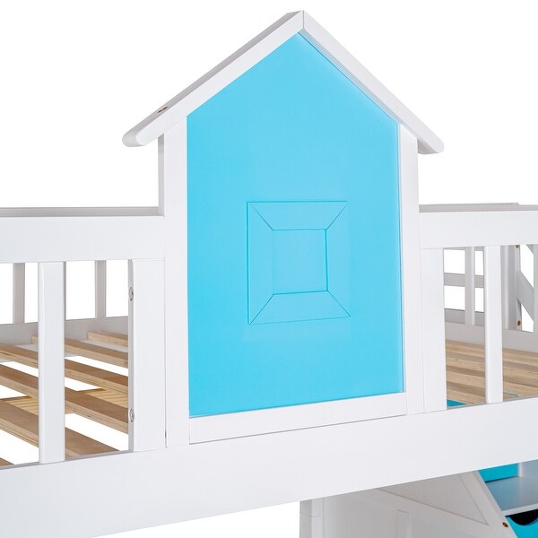 Full Bunk Bed with Changeable Table and Drawer, Playhouse Design