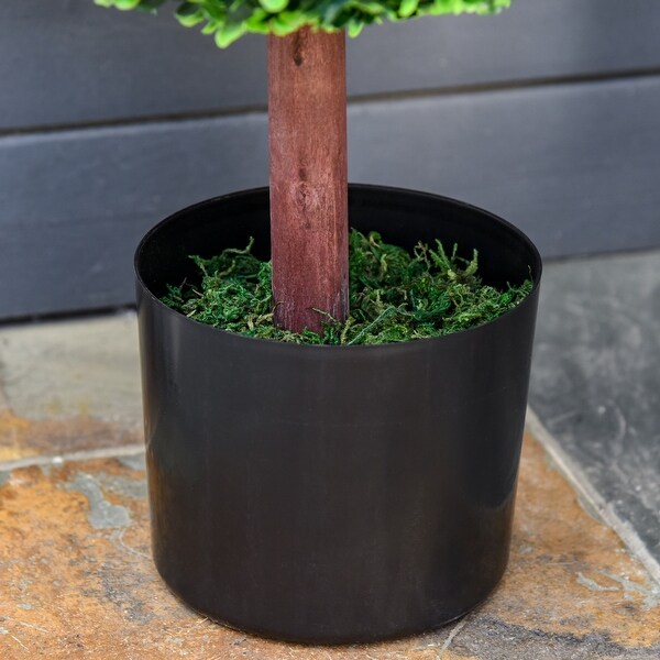 Outsunny 23.5" Artificial Boxwood Topiary Tree Plant with Realistic Look, High-Quality Color, & Nursery Pot Included