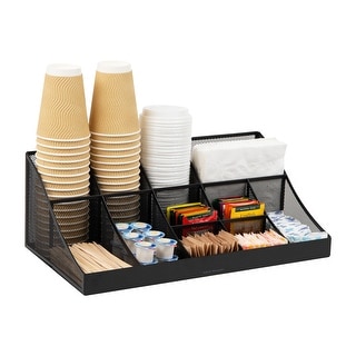 Mind Reader Network Collection, 11-Compartment Coffee Cup and Condiment Countertop Organizer, Metal Mesh, Black