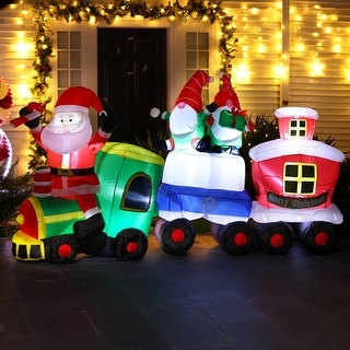 8Ft Inflatable Santa and Gnome Elves Train Christmas Decoration with LED Lights