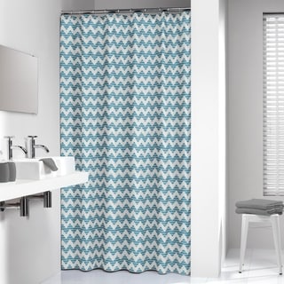 Sealskin Extra Long Shower Curtain 78 x 72 Inch Chevron Petrol Blue Fabric