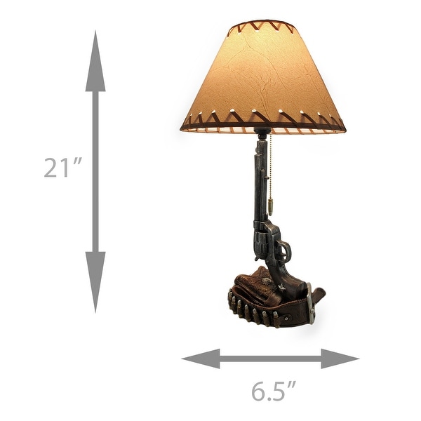 Old West Six Shooter Revolver And Holster Table Lamp - 21 X 6.5 X 7 inches