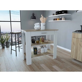 Light Oak and White Kitchen Island with Drawer and Two Open Shelves - 20" X 40" X 20"