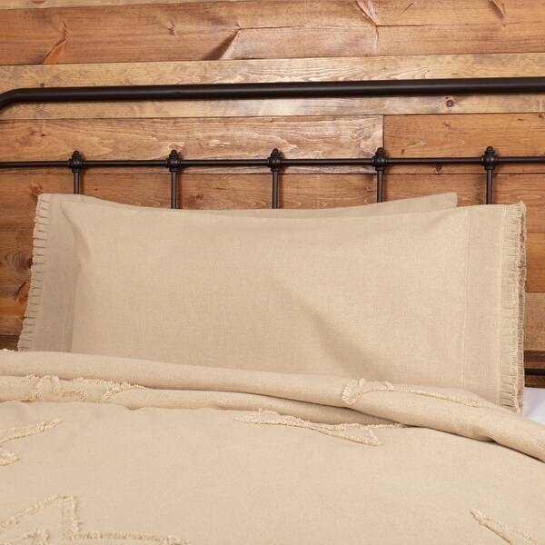 Burlap Vintage King Pillow Case w/ Fringed Ruffle Set of 2 21x40