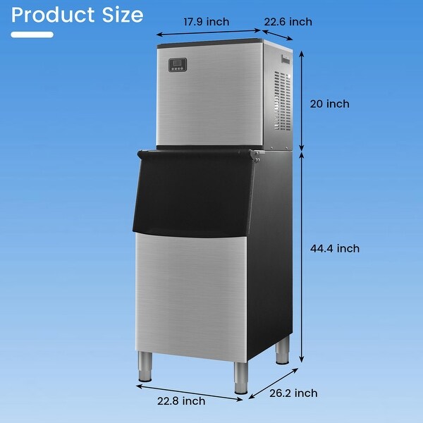 JEREMY CASS Commercial Ice Maker Machine, Stainless Steel Freestanding Ice Cube Maker, 370 lbs./24H