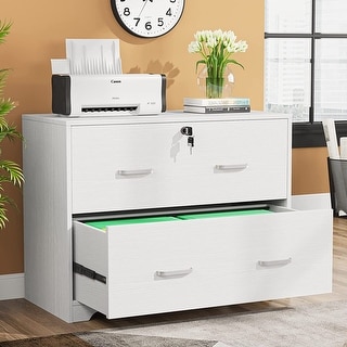 2-Drawer Wood Lateral File Cabinet with Wheels A4 Size, White