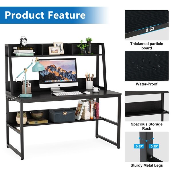 Computer Desk with Hutch and Bookshelf,Home Office Desk,Study Writing Table
