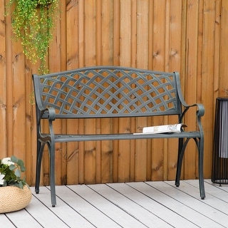 Outsunny Cast Aluminium Garden Bench 2 Seater Antique Loveseat for Outdoor Patio Porch Park