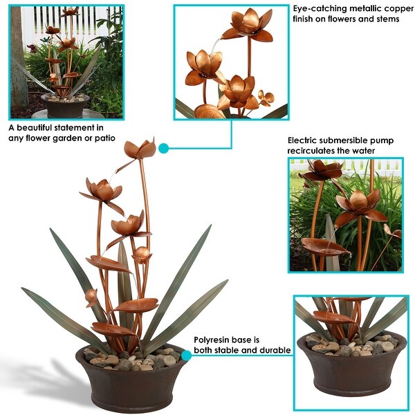 Copper Flower Blossoms Outdoor Water Fountain 28" Garden Water Feature