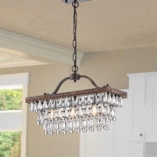 Antique Bronze 3-Light Rectangle Chandelier with Crystal Hanging - Antique Bronze