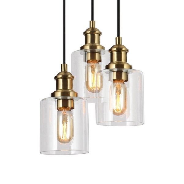 Modern 3-Light Black Gold Clear Glass Chandelier Cluster Pendant Lights for Dining Room - 10" D x 69" H