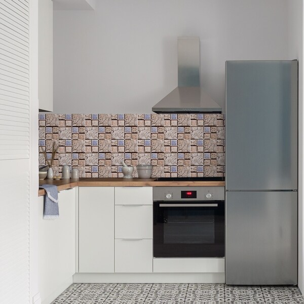 25Pcs Peel and Stick Tiles Backsplash, 4"x4" Mosaic Tile Stickers, Blue Beige - Blue+Beige