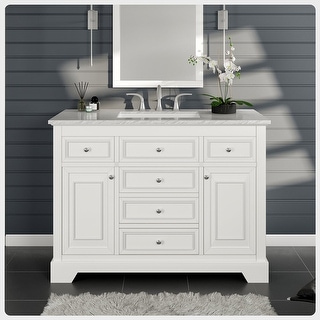 Eviva Monroe 48" White Transitional Bathroom Vanity w/ White Carrara Top