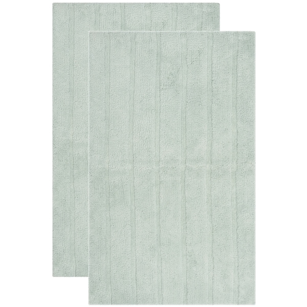 SAFAVIEH Plush Master Spa Stripe Aqua Bath Rug (Set Of 2) - 2'3" x 3'9"