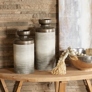 Bronze Metal Vase with Embossed Ribbing - 6.35W x 6.40L x 16.00H