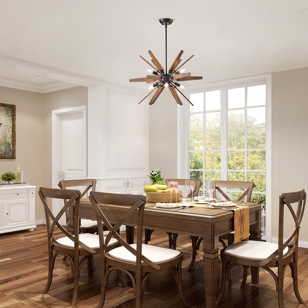 Bernice Antique Black Sputnik Natural Wood 6-light Chandelier