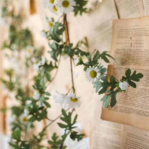 RusticReach Artificial White Sunflower Vine 67" Long