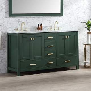 Whitney 60'' Free-standing Double Bathroom Vanity with Marble Vanity Top - 60