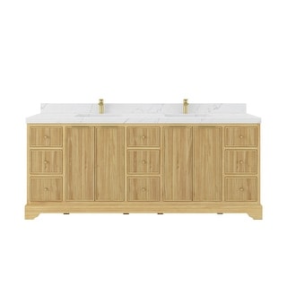 Willow Collections 84 x 22 Austin Solid Teak Wood Double Sink Bathroom Vanity with Quartz or Marble Countertop