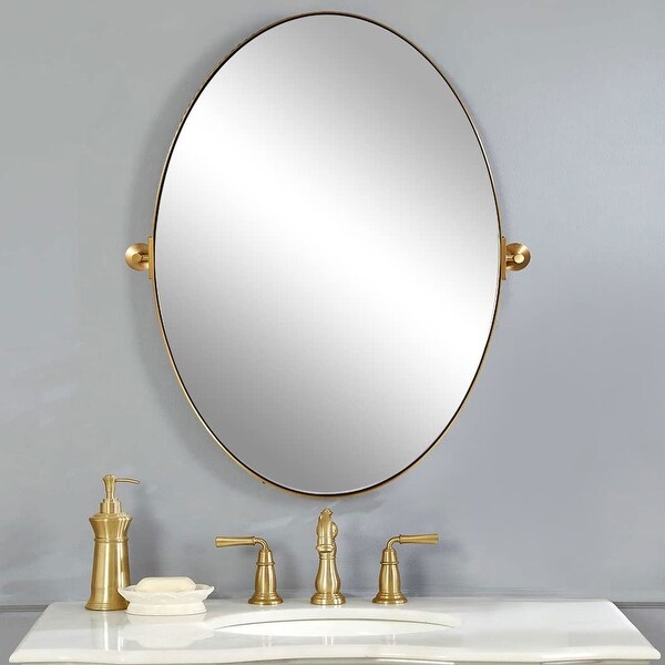 ANDY STAR Modern 22 x 34 Inch Oval Wall Hanging Bathroom Mirror, Brushed Gold - 15.43