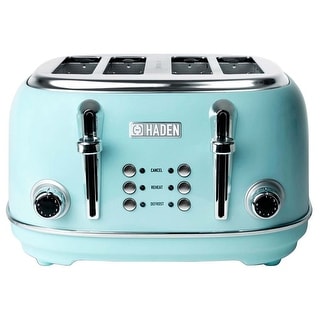 Haden Heritage 4-Slice Wide Slot Stainless Steel Body Retro Toaster, Turquoise