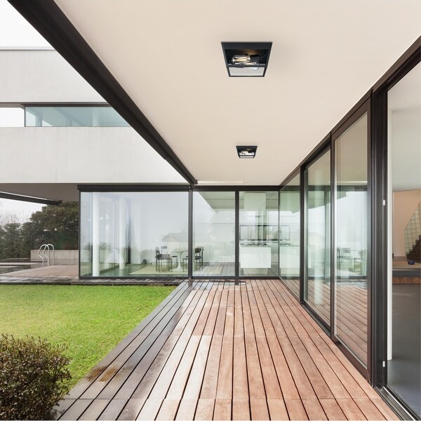 Westinghouse Lighting Peterson 12 Inch, Two Light Outdoor Flush Mount Ceiling Fixture, Textured Black Finish, Clear Glass