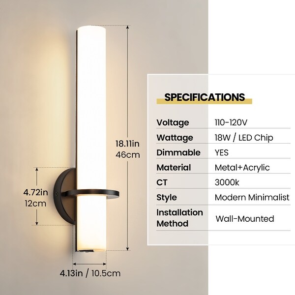 Modern Wall Sconce 2-Pack Sconce Wall Lighting Acrylic Lampshade 18in Wall Light Fixture