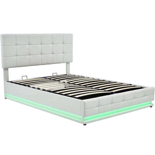 Queen Upholstered Bed with LED Lights and 2 nightstands