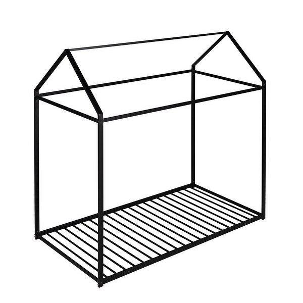 Height Adjustable Twin Size Kids House Bed Frame Metal Floor Platform Bed for Boys Girls, No Box Spring Needed, Silver